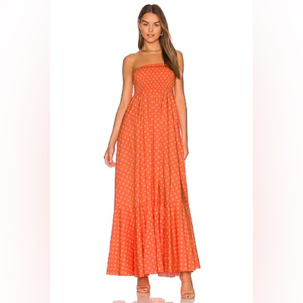 Caroline Constas Haisley Polka Dot Maxi Dress in Orange